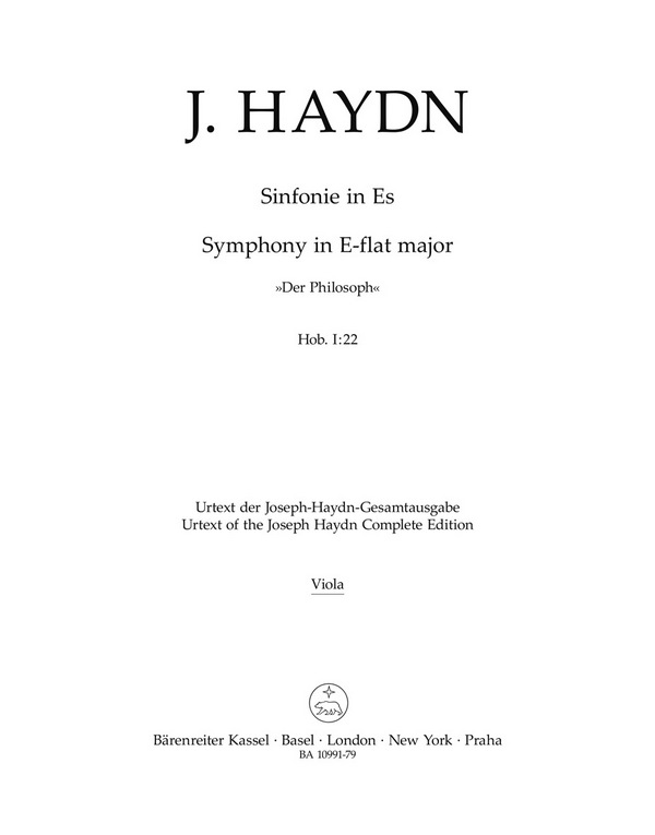 Sinfonie Es-Dur Hob. I:22 'Der Philosoph'&nbsp;&nbsp;&nbsp;&nbsp;Stimme, Urtextausgabe: Viola