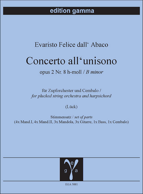 Concerto all'unisono h-moll  opus 2 Nr. 8   für Violine, Flöte und Violoncello  Stimmen (16)