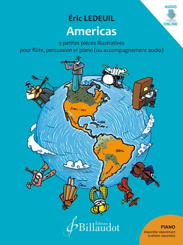 Americas (+Online-Audio)&nbsp;&nbsp;pour flute, percussion et piano (ou accompagnement audio)&nbsp;&nbsp;parties de flute et de percussion