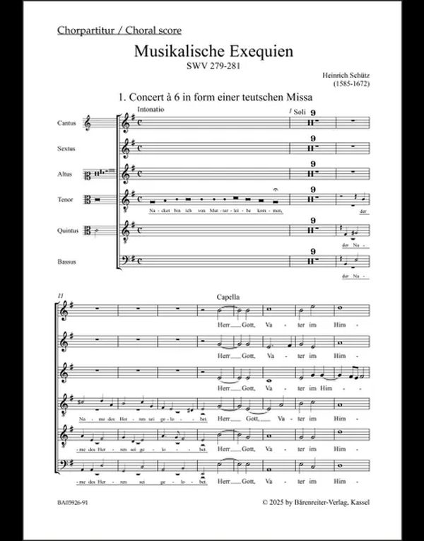 Musikalische Exequien SWV 279-281&nbsp;&nbsp;für Soli, gem Chor und Bc&nbsp;&nbsp;Chorpartitur, Urtextausgabe