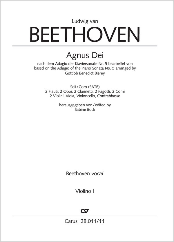 Agnus Dei&nbsp;&nbsp;Soli/Coro SATB, 2 Fl, 2 Ob, 2 Clt, 2 Fg, 2 Cor, 2 Vl, Va, Vc, Cb&nbsp;&nbsp;Einzelstimme, Violine 1