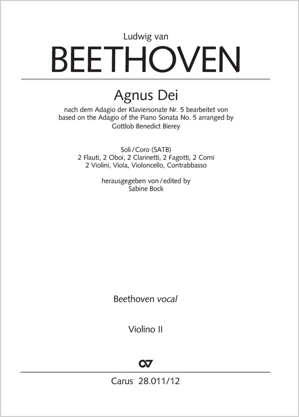 Agnus Dei&nbsp;&nbsp;Soli/Coro SATB, 2 Fl, 2 Ob, 2 Clt, 2 Fg, 2 Cor, 2 Vl, Va, Vc, Cb&nbsp;&nbsp;Einzelstimme, Violine 2
