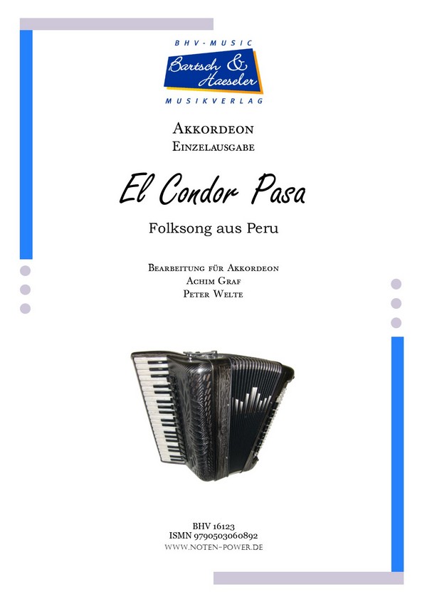 El Condor Pasa (Folksong aus Peru)  für Akkordeon mit Fingersatz   