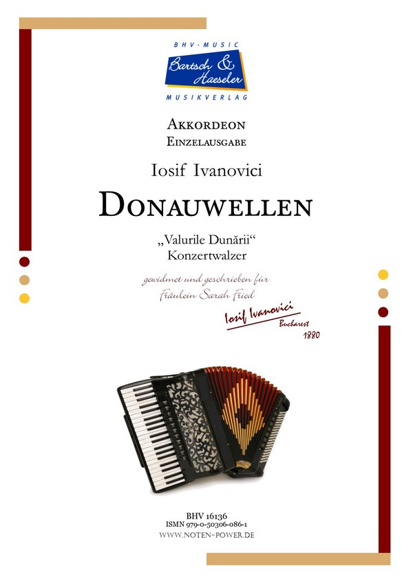 Donauwellen (Valurile Dunarii - Konzertwalzer)  für Akkordeon mit Fingersatz   