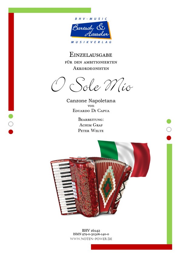 O Sole Mio (Canzone Napoletana)  für Akkordeon mit Fingersatz   