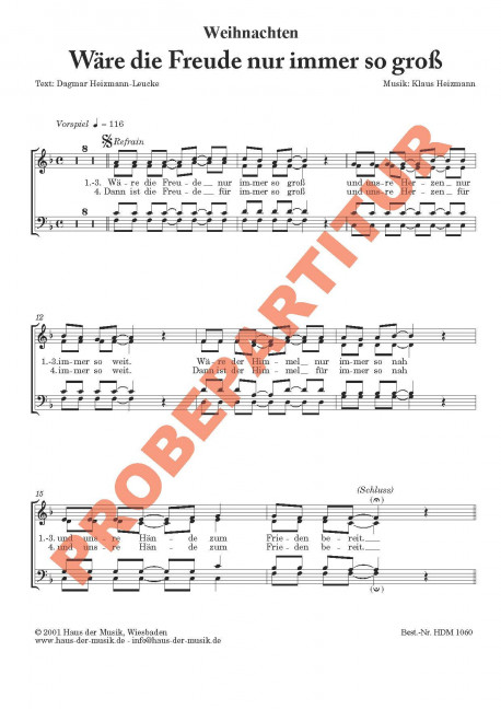 Wäre die Freude nur immer so gross&nbsp;&nbsp;&nbsp;&nbsp;Chorpartitur