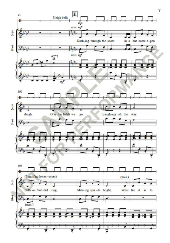 Jingle Bells (upper or mixed voices). Vsc&nbsp;&nbsp;SATB or Upper Voices and Piano or Brass Quintet or Orchestra&nbsp;&nbsp;