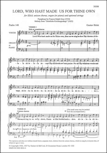 Lord, who hast made us for thine own. Psalm 148&nbsp;&nbsp;SSAA&nbsp;&nbsp;