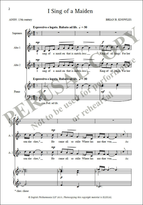 I Sing of a Maiden (SSAA)&nbsp;&nbsp;SSAA&nbsp;&nbsp;