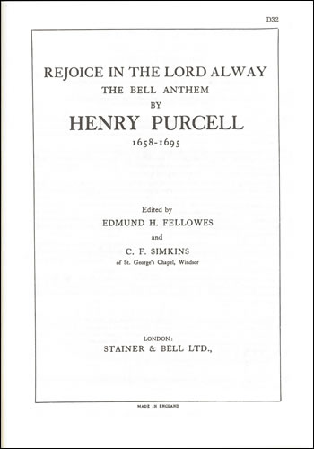 Rejoice in the Lord (The Bell Anthem)&nbsp;&nbsp;SATB and organ&nbsp;&nbsp;