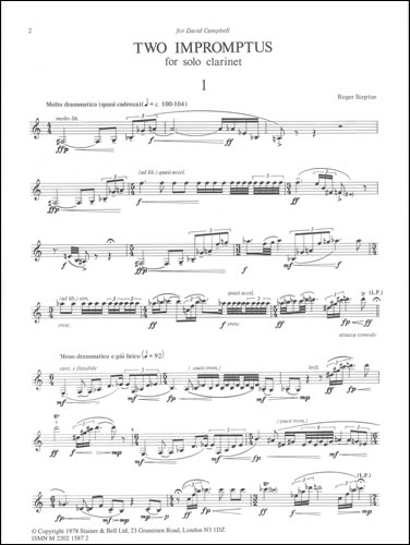 Two Impromptus for Solo Clarinet  Clarinet  