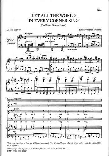 Let all the world in every corner sing (Antiphon)&nbsp;&nbsp;SATB, piano or organ&nbsp;&nbsp;