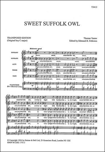 Sweet Suffolk Owl&nbsp;&nbsp;SSATB&nbsp;&nbsp;