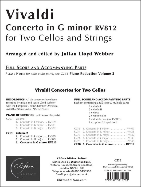 Concerto in G minor, RV812&nbsp;&nbsp;Two Cellos & Strings&nbsp;&nbsp;