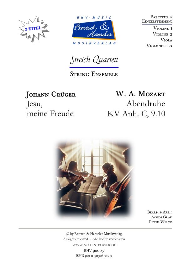 2 Streichquartette (von Crüger und Mozart)  für Streichquartett  Partitur und Stimmen