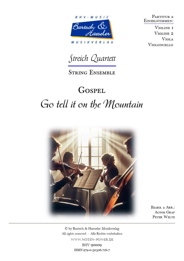 Go tell it on the Mountain (Gospel)  für Streichquartett  Partitur und Stimmen
