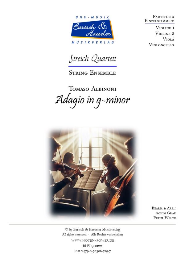Adagio in g minor  für Streichquartett  Partitur und Stimmen