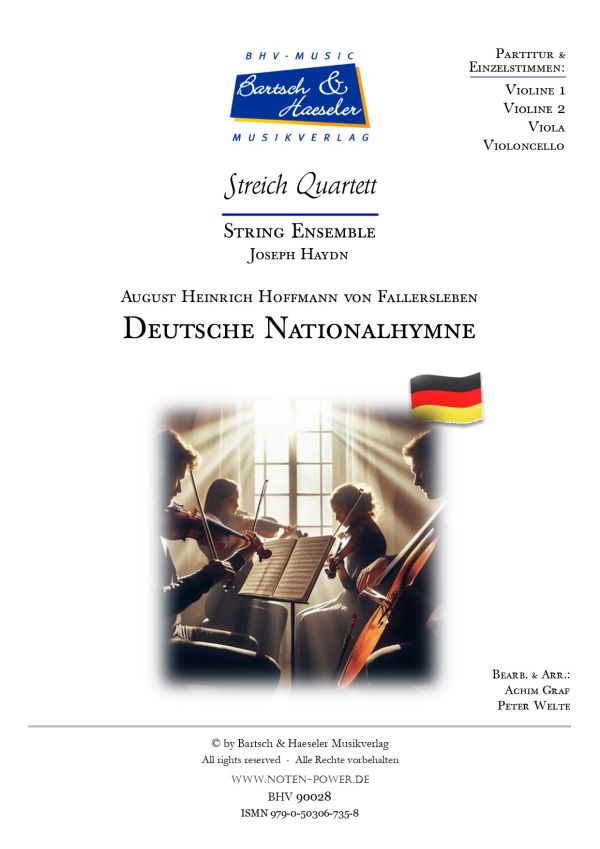 Deutsche Nationalhymne  für Streichquartett  Partitur und Stimmen