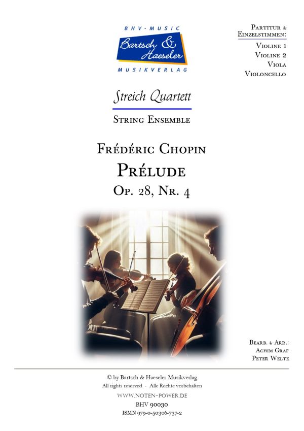 Prélude op.28 no.4  für Streichquartett  Partitur und Stimmen