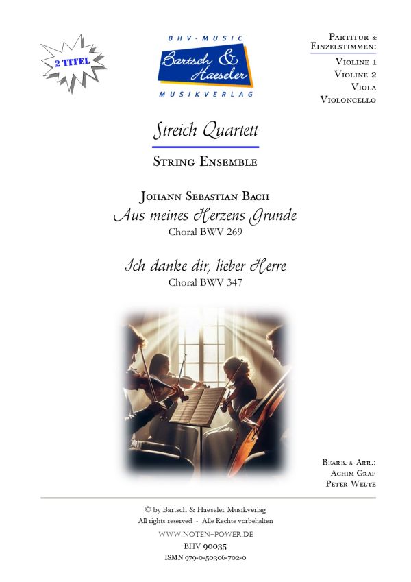 2 Streichquartette (von Bach)  für Streichquartett  Partitur und Stimmen
