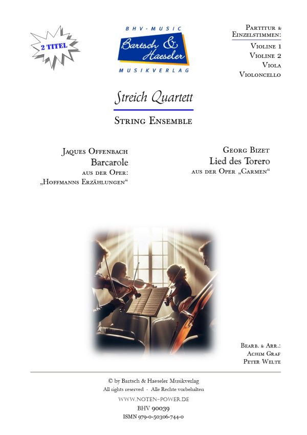2 Streichquartette von Offenbach und Bizet  für Streichquartett  Partitur und Stimmen
