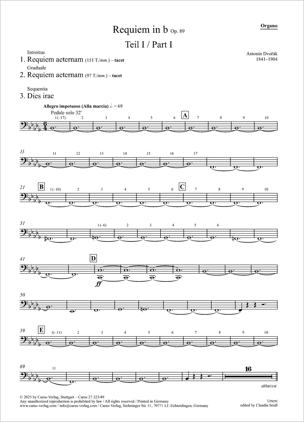 Requiem&nbsp;&nbsp;Soli SATB, Coro SATB, Pic, 2 Fl, 2 Ob, Eh, 2 Clt, BClt, 2 Fg, Cfg, 4 Cor, 2 Tr, 2 Tr di lontano, 3 T&nbsp;&nbsp;Einzelstimme, Orgel