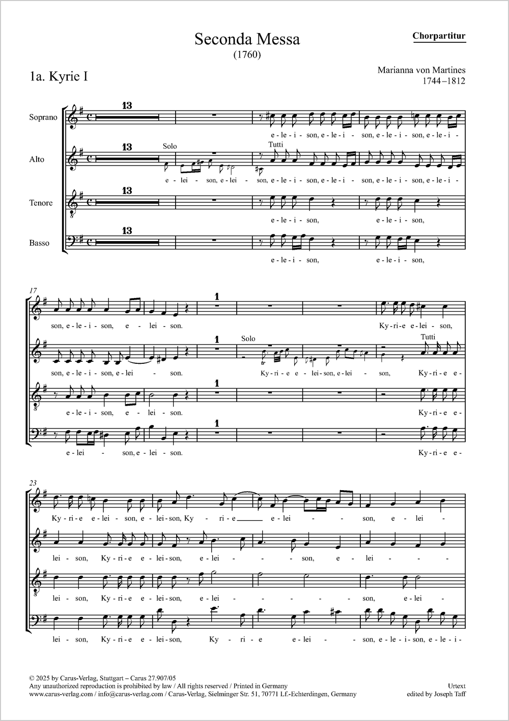 Seconda Messa  Soli e Coro SATB, 2 Vl, 2 Trb, Bc  Chorpartitur