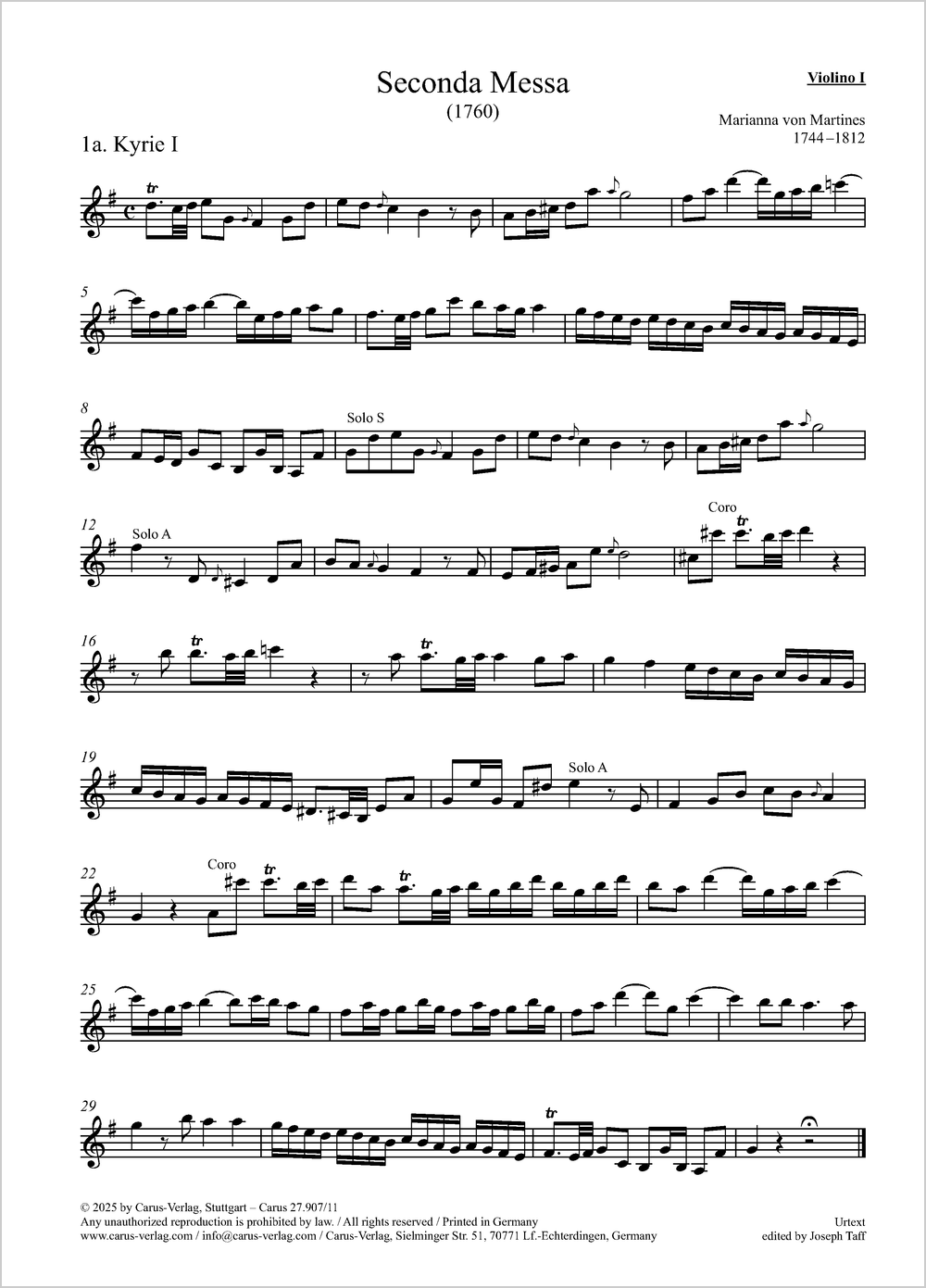 Seconda Messa  Soli e Coro SATB, 2 Vl, 2 Trb, Bc  Einzelstimme, Violine 1