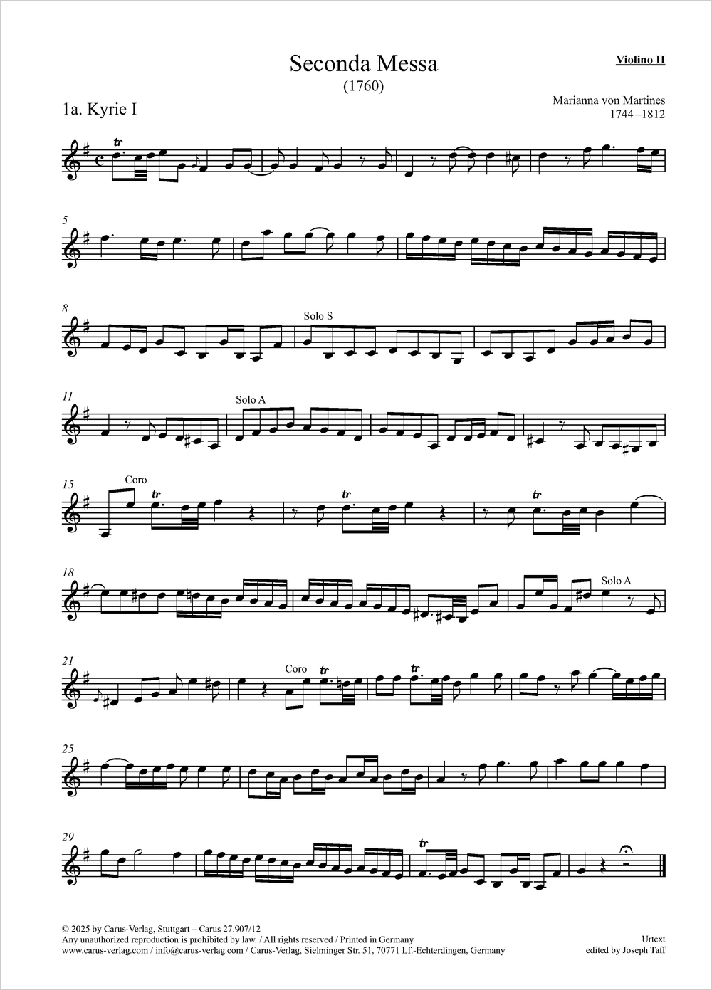 Seconda Messa  Soli e Coro SATB, 2 Vl, 2 Trb, Bc  Einzelstimme, Violine 2