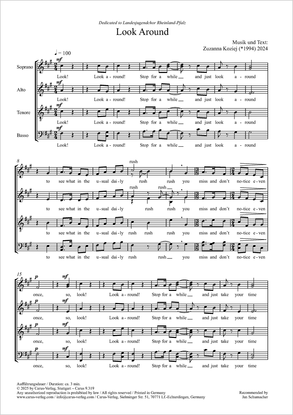 Look Around&nbsp;&nbsp;Coro SATB (con divisi)&nbsp;&nbsp;Partitur