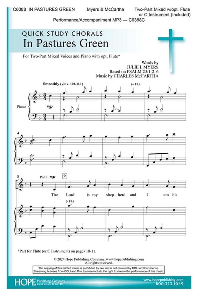 In Pastures Green&nbsp;&nbsp;2-Part Mixed Choir and Flute&nbsp;&nbsp;Chorpartitur