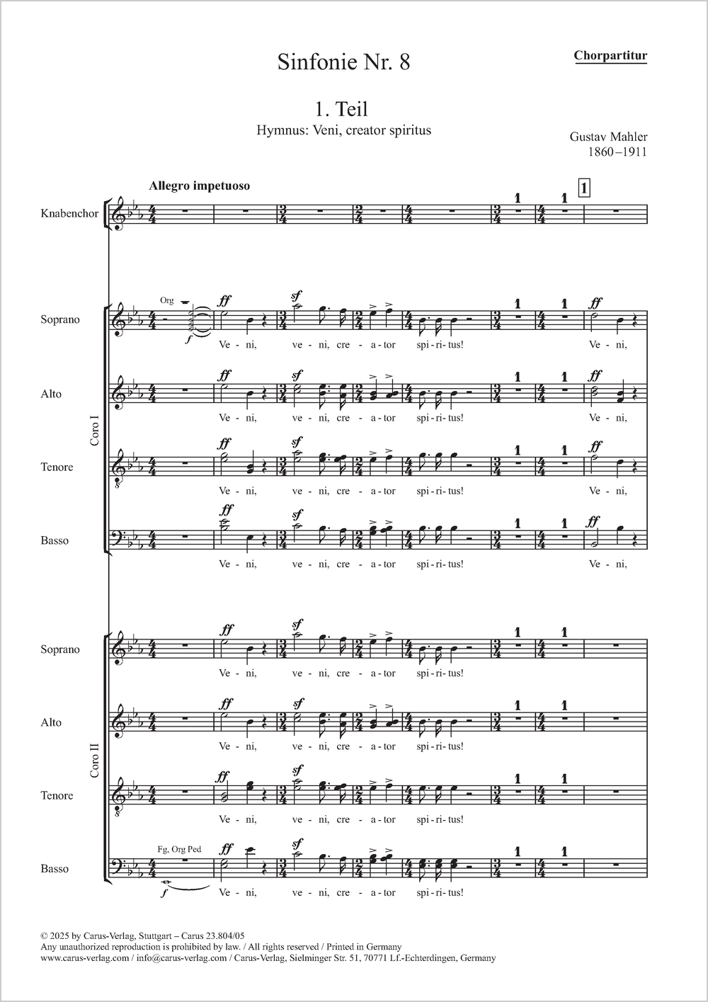 Sinfonie Nr. 8&nbsp;&nbsp;Soli SSSAATBarB, Coro SATB/SATB, Knabenchor, Pic, 4 Fl, 4 Ob, CIngl, 4 Clt, BClt, 4 Fg, Cfg, 8 Cor, &nbsp;&nbsp;Chorpartitur