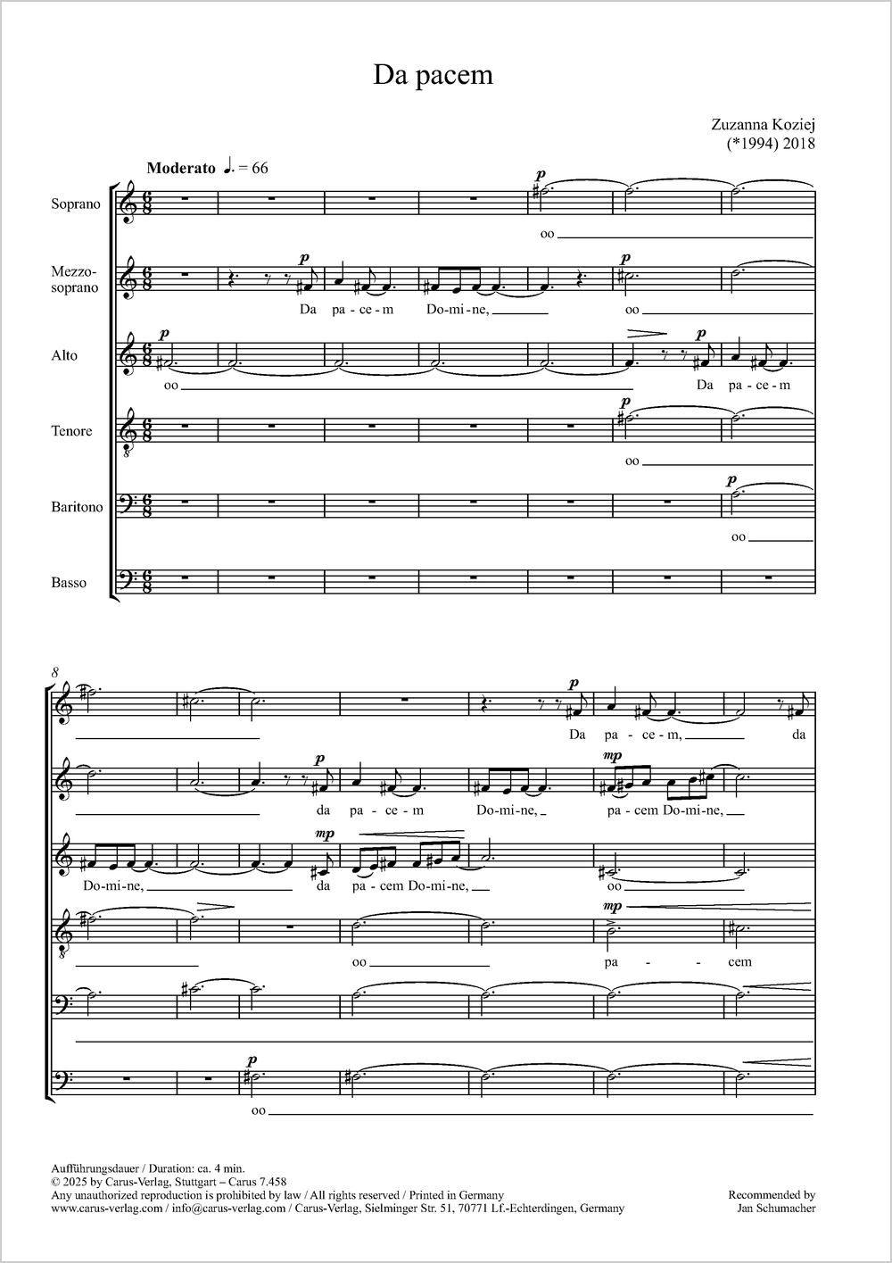 Da pacem&nbsp;&nbsp;Coro SMsATBarB&nbsp;&nbsp;Partitur