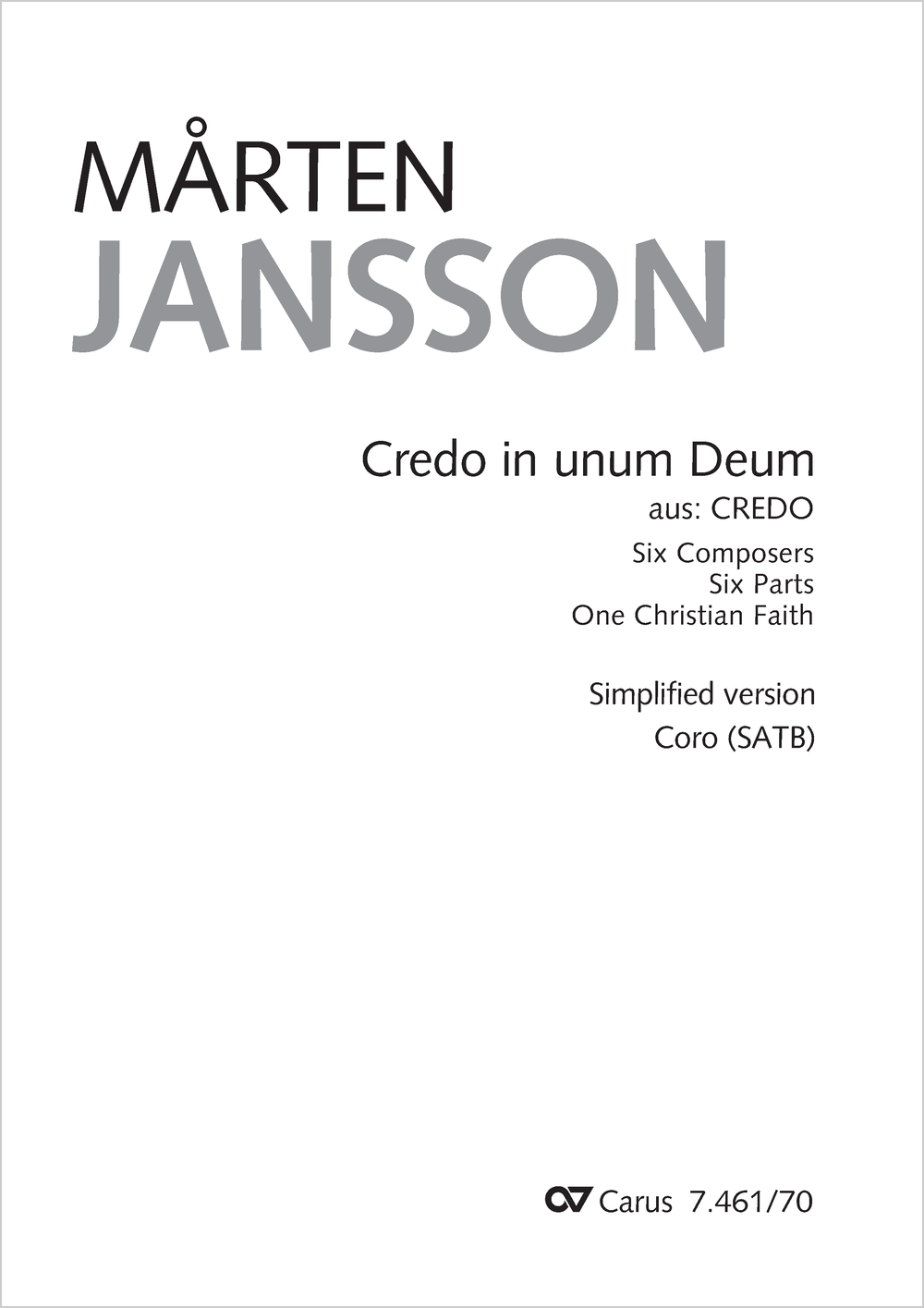 Credo in unum Deum&nbsp;&nbsp;Coro SATB (divisi)&nbsp;&nbsp;Partitur