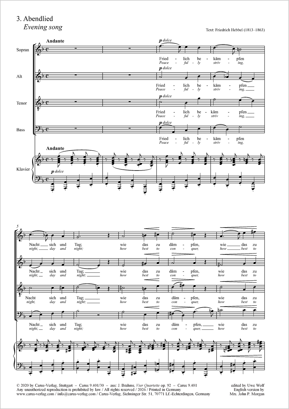 Abendlied&nbsp;&nbsp;Coro SATB, Pfte&nbsp;&nbsp;Partitur
