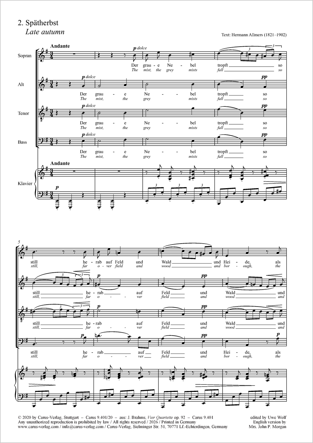 Spätherbst&nbsp;&nbsp;Coro SATB, Pfte&nbsp;&nbsp;Partitur