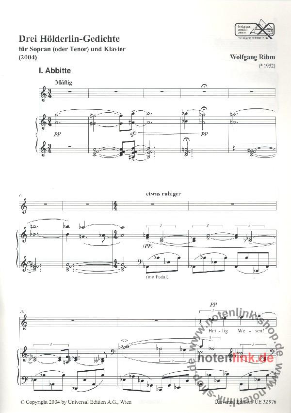 Wolfgang Rihm 3 HölderlinGedichte für Gesang (Sopran oder Tenor) und