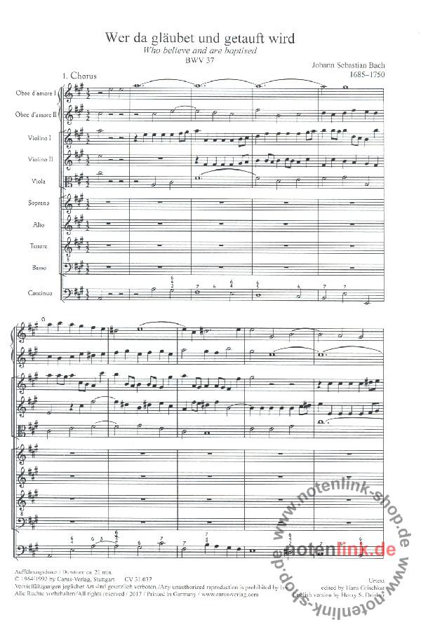 Bach, Johann Sebastian Wer da gläubet und getauft wird Kantate Nr.37
