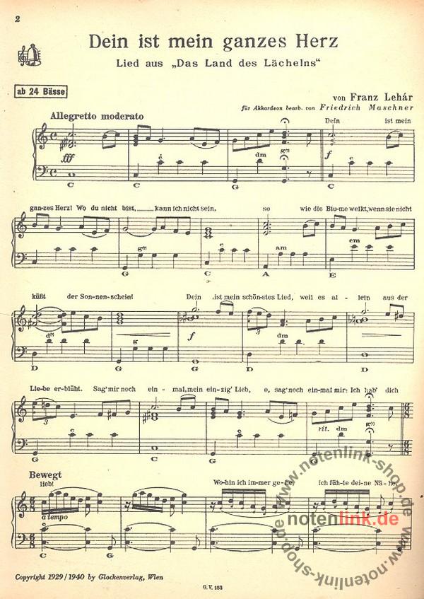 Lehar Franz Dein Ist Mein Ganzes Herz Fur Akkordeon Text Bei Musia Kaufen