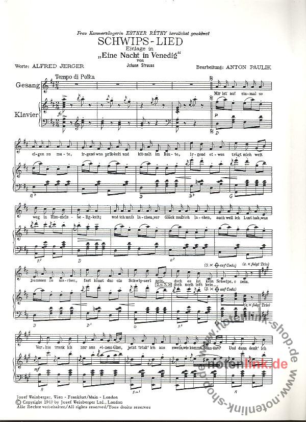 Johann (Sohn) Strauß - Schwipslied aus Eine Nacht in Venedig : für ...