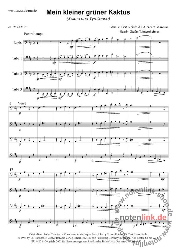 Mein kleiner grner Kaktus fr 4 Tuben von Bert Reisfeld - Bruno Uetz  Musikverlag | Notenshop.shop