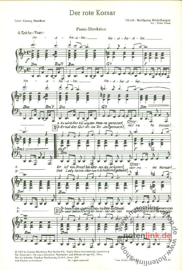 Der rote Korsar und Liebe heisst l'amour: fü Combo, - Rolf Budde KG ...